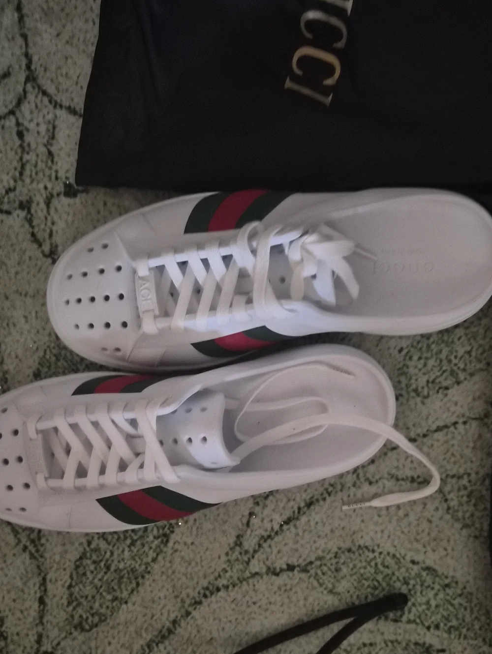 Gucci White Ace Rubber Sneakers with Green & Red Web Stripe - Women's 39 Men 7.5